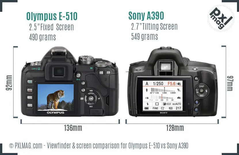 Olympus E-510 vs Sony A390 Screen and Viewfinder comparison Olympus E-510 vs Sony A390 Screen and Viewfinder comparison