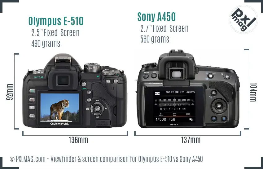 Olympus E-510 vs Sony A450 Screen and Viewfinder comparison Olympus E-510 vs Sony A450 Screen and Viewfinder comparison
