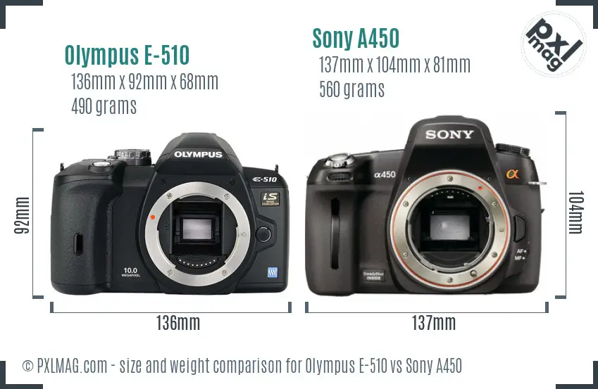 Olympus E-510 vs Sony A450 size comparison