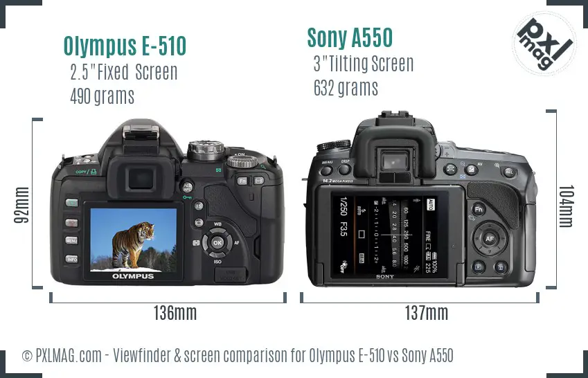 Olympus E-510 vs Sony A550 Screen and Viewfinder comparison