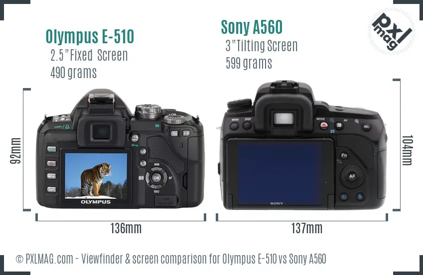 Olympus E-510 vs Sony A560 Screen and Viewfinder comparison