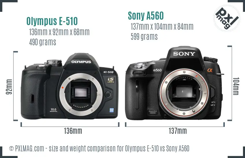 Olympus E-510 vs Sony A560 size comparison