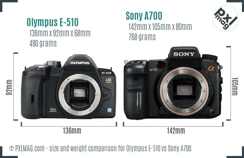 Olympus E-510 vs Sony A700 size comparison