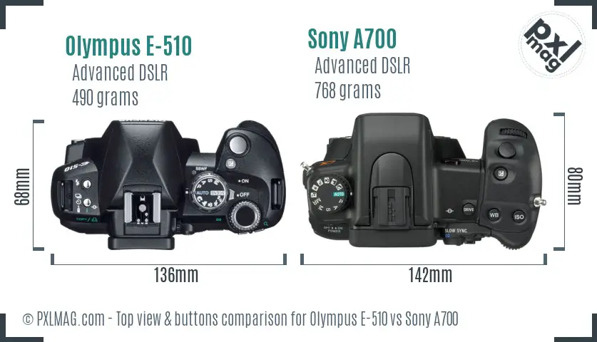 Olympus E-510 vs Sony A700 top view buttons comparison