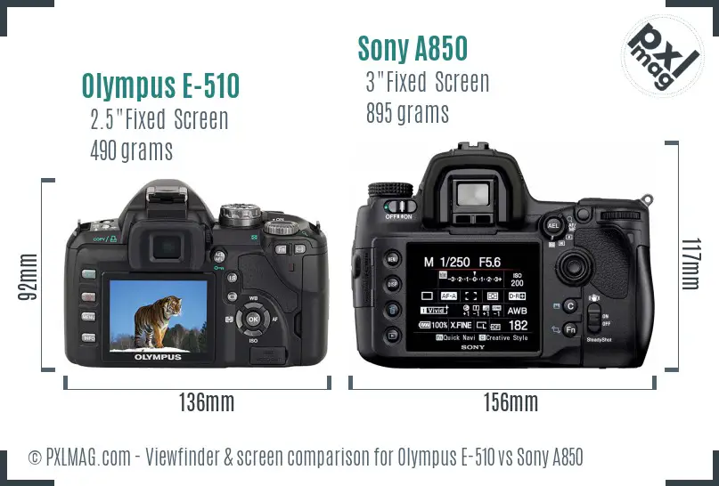 Olympus E-510 vs Sony A850 Screen and Viewfinder comparison