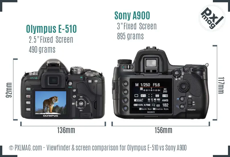 Olympus E-510 vs Sony A900 Screen and Viewfinder comparison