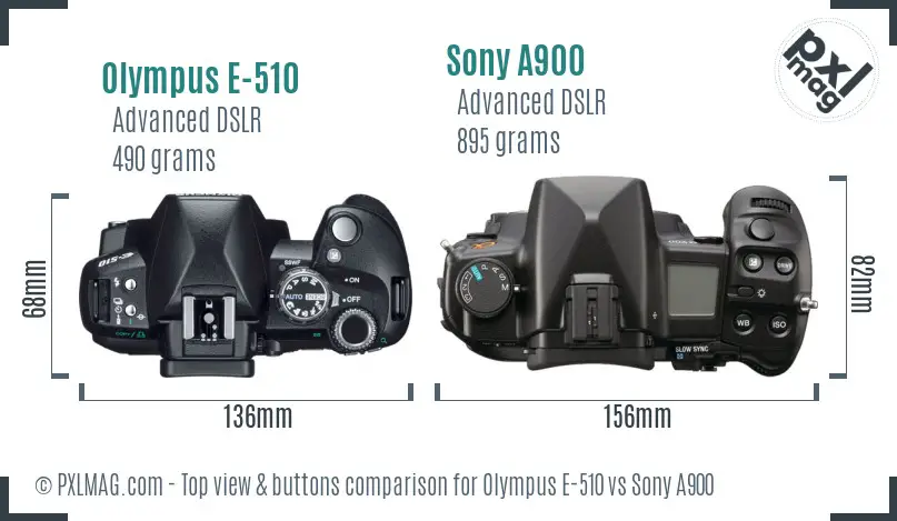 Olympus E-510 vs Sony A900 top view buttons comparison