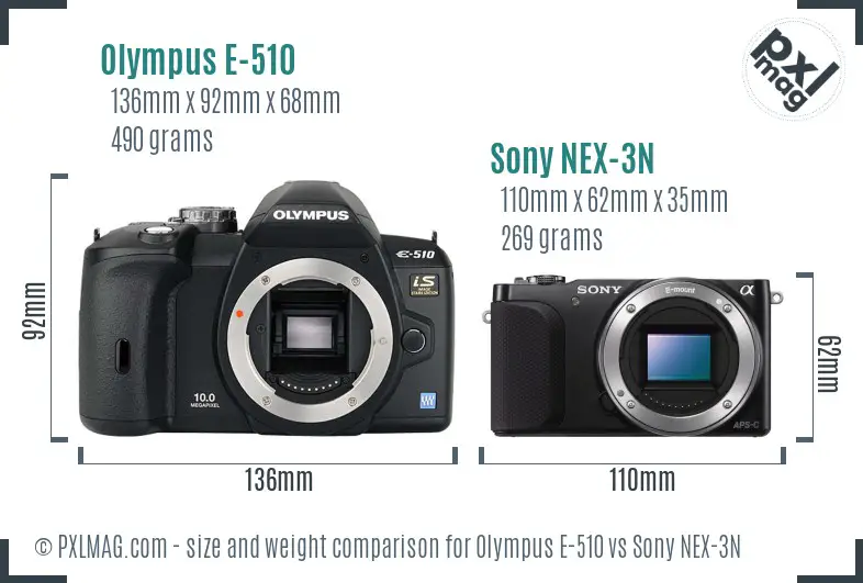 Olympus E-510 vs Sony NEX-3N size comparison