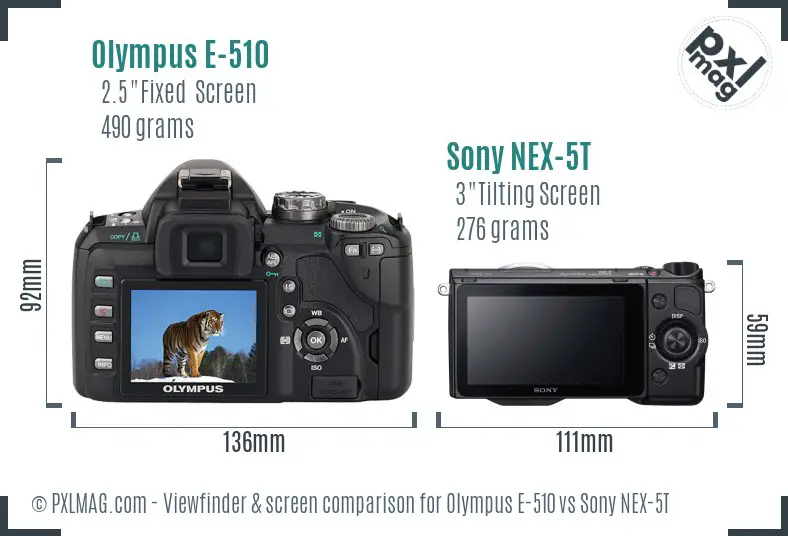 Olympus E-510 vs Sony NEX-5T Screen and Viewfinder comparison