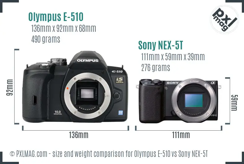 Olympus E-510 vs Sony NEX-5T size comparison