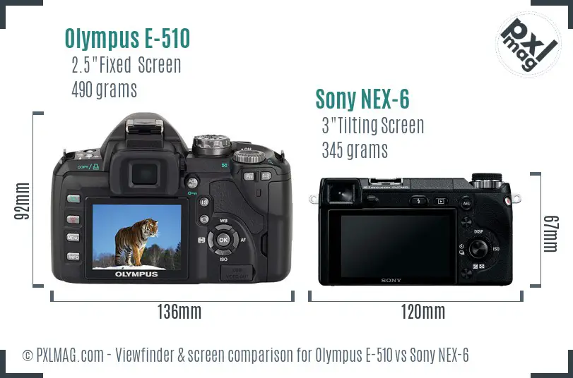 Olympus E-510 vs Sony NEX-6 Screen and Viewfinder comparison
