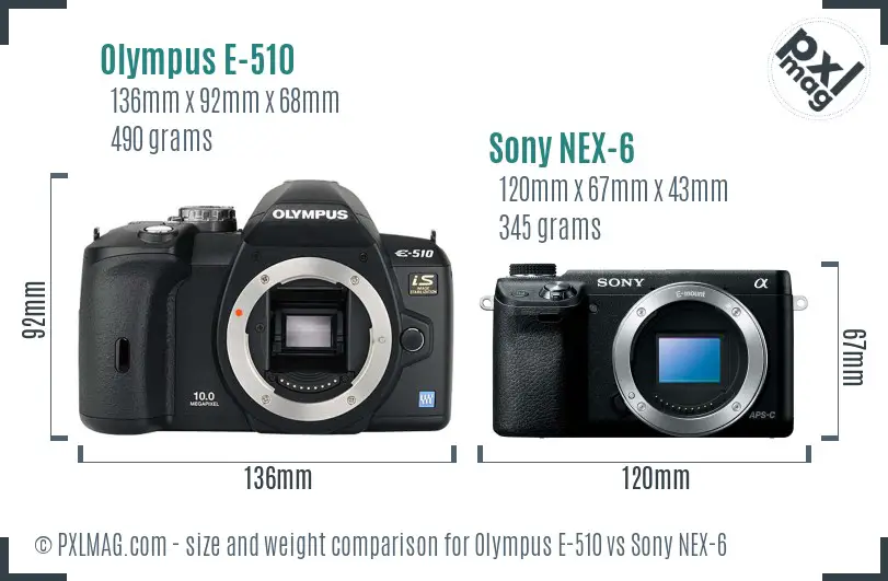 Olympus E-510 vs Sony NEX-6 size comparison