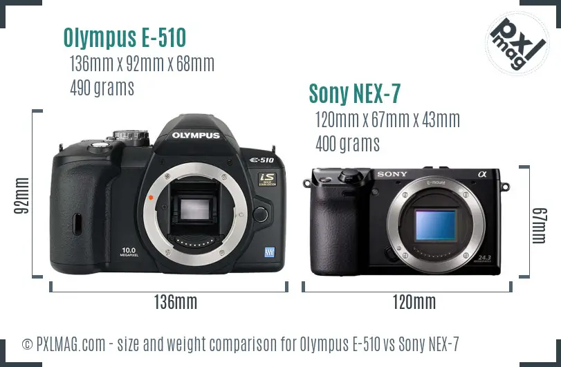 Olympus E-510 vs Sony NEX-7 size comparison