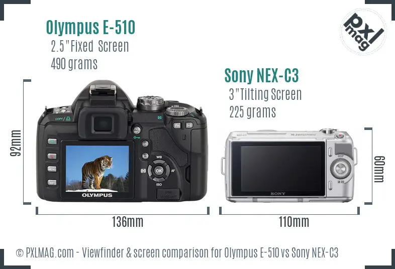 Olympus E-510 vs Sony NEX-C3 Screen and Viewfinder comparison