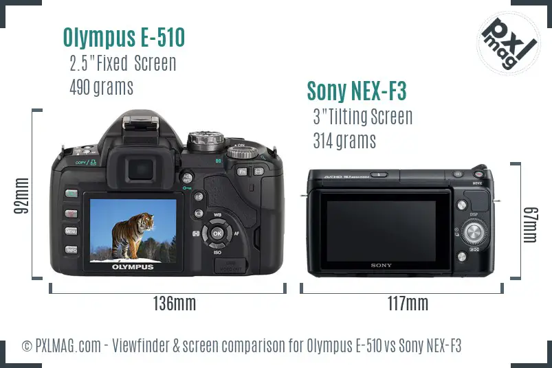 Olympus E-510 vs Sony NEX-F3 Screen and Viewfinder comparison