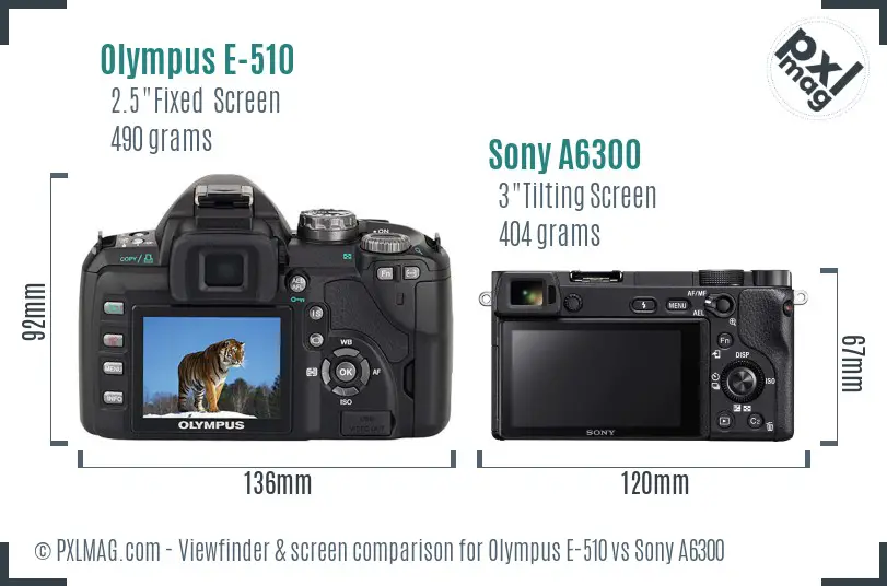 Olympus E-510 vs Sony A6300 Screen and Viewfinder comparison