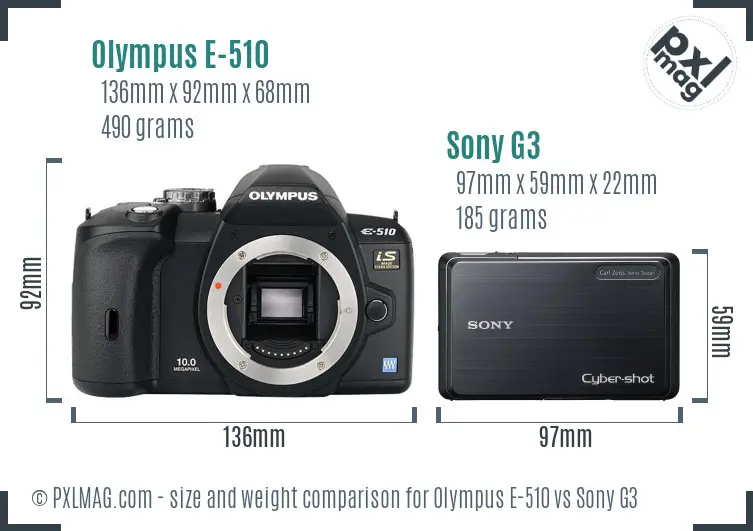 Olympus E-510 vs Sony G3 size comparison