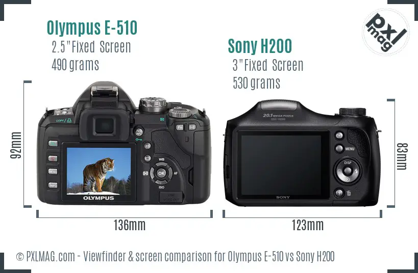 Olympus E-510 vs Sony H200 Screen and Viewfinder comparison