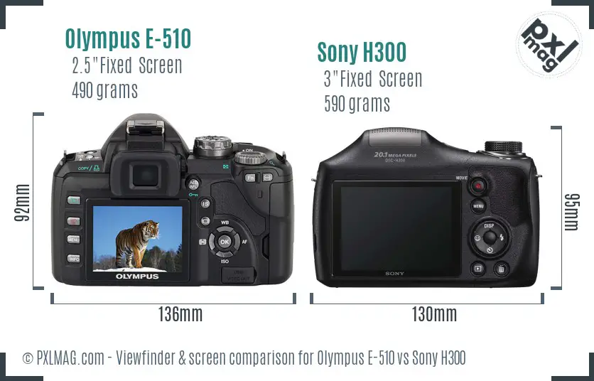 Olympus E-510 vs Sony H300 Screen and Viewfinder comparison