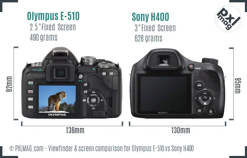 Olympus E-510 vs Sony H400 Screen and Viewfinder comparison