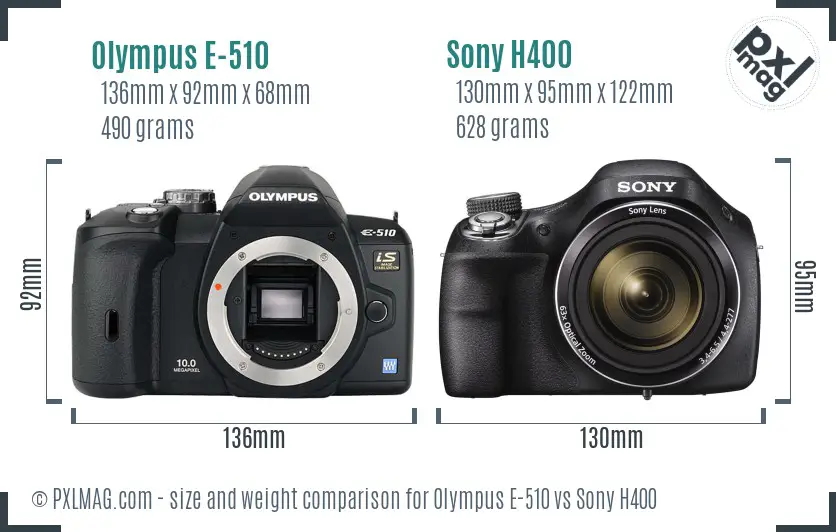 Olympus E-510 vs Sony H400 size comparison