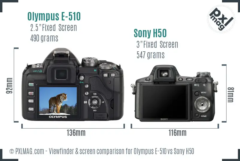 Olympus E-510 vs Sony H50 Screen and Viewfinder comparison