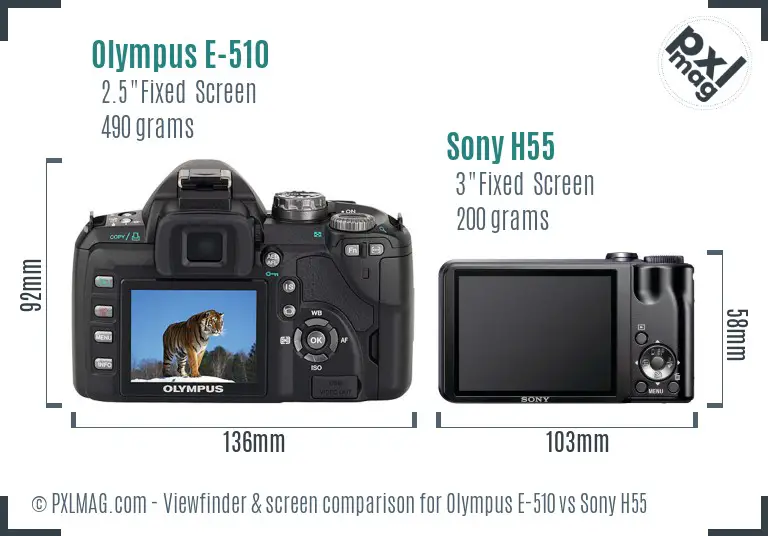 Olympus E-510 vs Sony H55 Screen and Viewfinder comparison