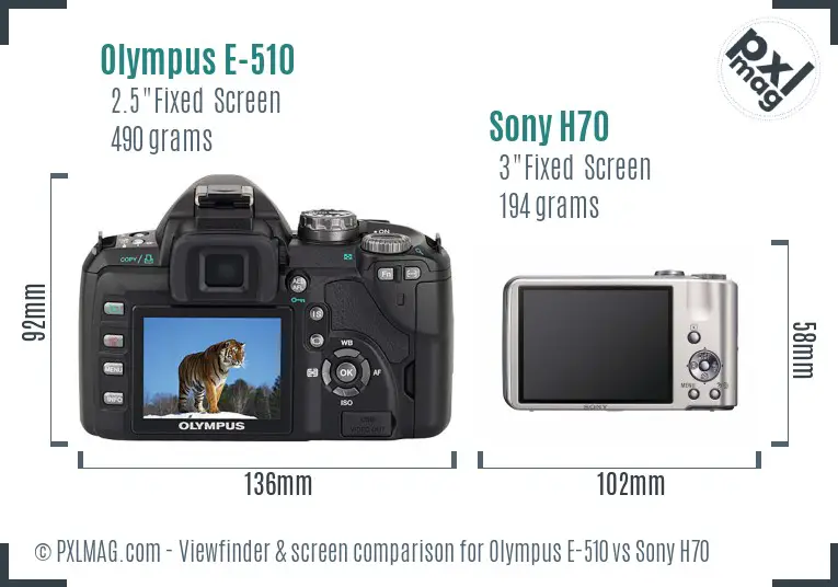 Olympus E-510 vs Sony H70 Screen and Viewfinder comparison