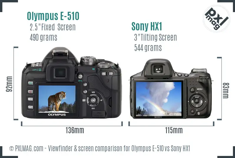 Olympus E-510 vs Sony HX1 Screen and Viewfinder comparison