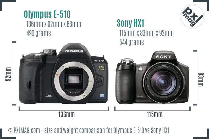 Olympus E-510 vs Sony HX1 size comparison
