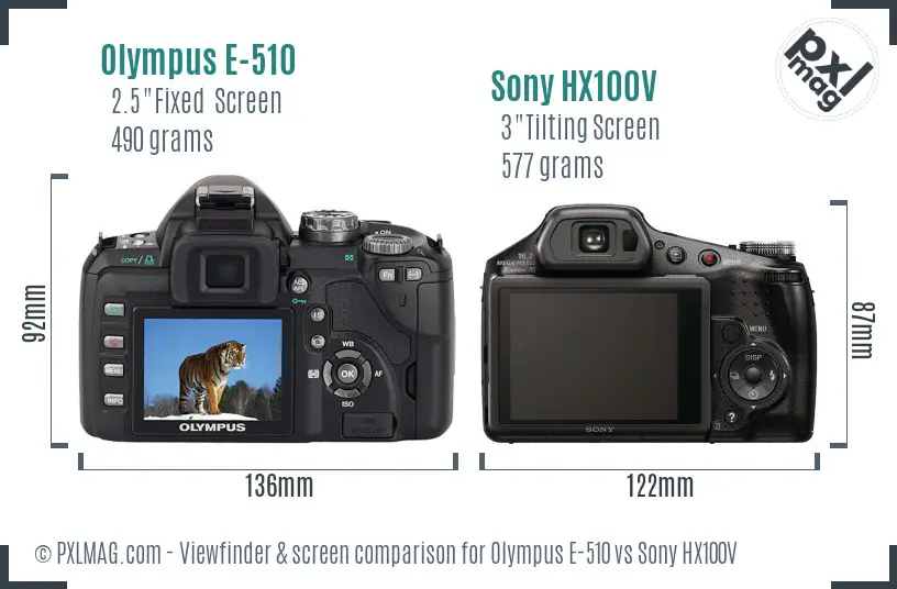 Olympus E-510 vs Sony HX100V Screen and Viewfinder comparison