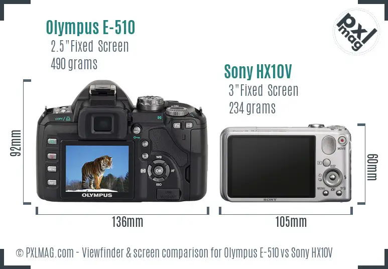 Olympus E-510 vs Sony HX10V Screen and Viewfinder comparison