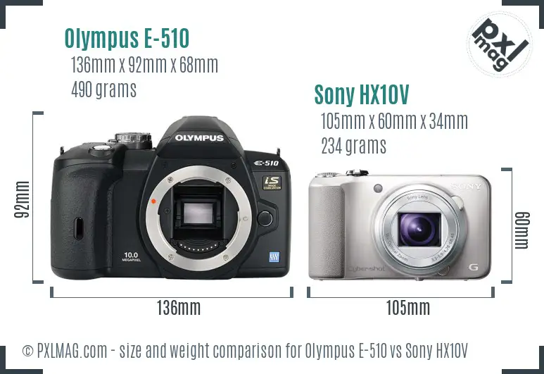 Olympus E-510 vs Sony HX10V size comparison