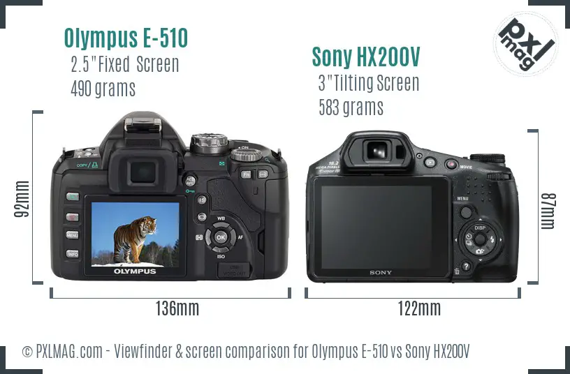 Olympus E-510 vs Sony HX200V Screen and Viewfinder comparison
