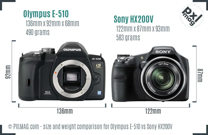 Olympus E-510 vs Sony HX200V size comparison