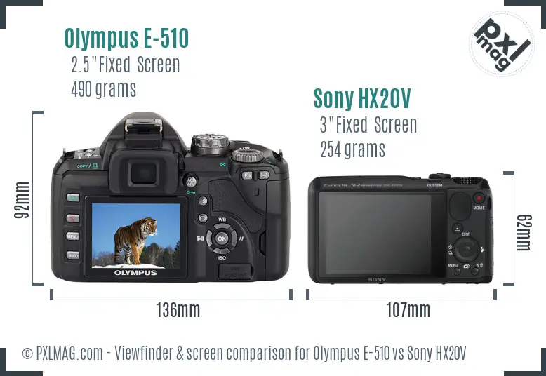 Olympus E-510 vs Sony HX20V Screen and Viewfinder comparison