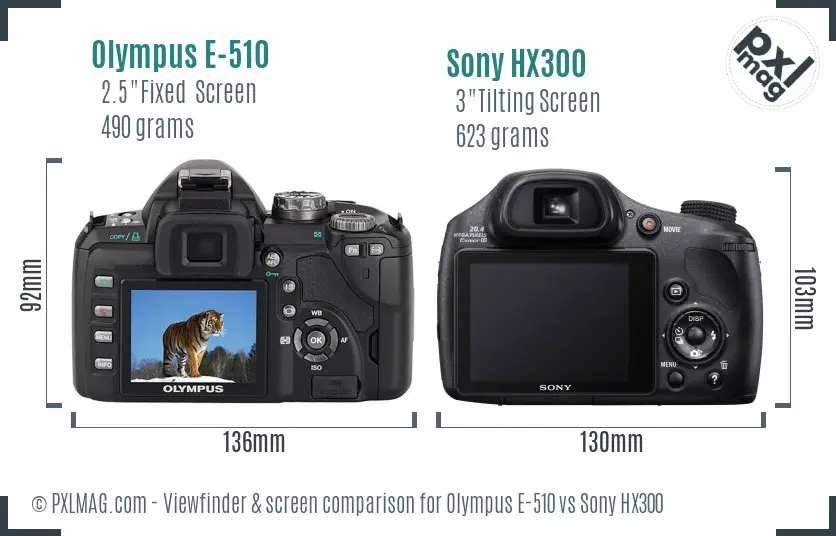 Olympus E-510 vs Sony HX300 Screen and Viewfinder comparison