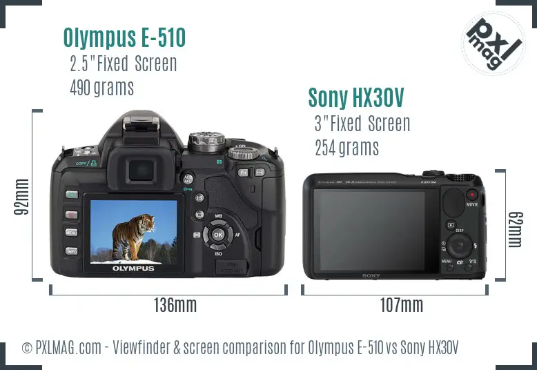 Olympus E-510 vs Sony HX30V Screen and Viewfinder comparison
