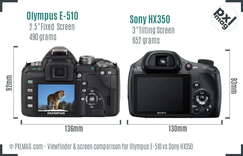 Olympus E-510 vs Sony HX350 Screen and Viewfinder comparison