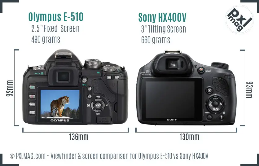 Olympus E-510 vs Sony HX400V Screen and Viewfinder comparison