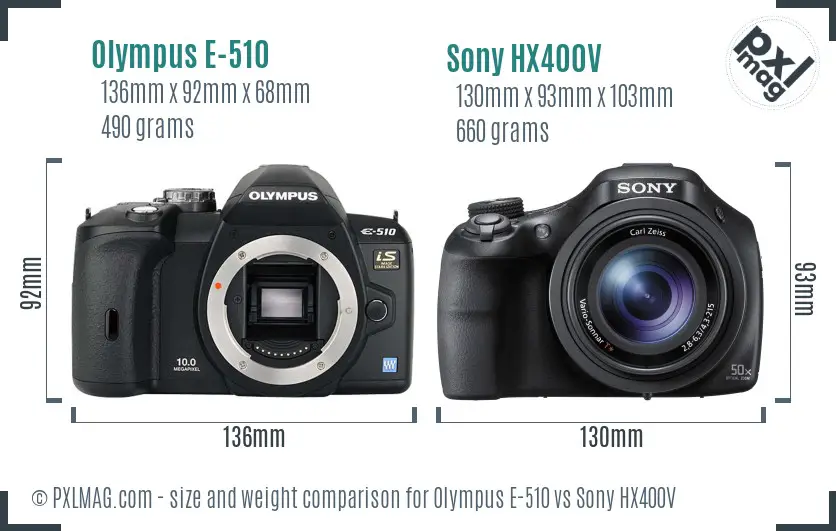 Olympus E-510 vs Sony HX400V size comparison
