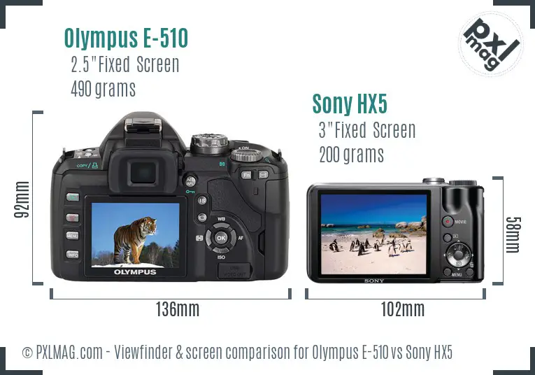 Olympus E-510 vs Sony HX5 Screen and Viewfinder comparison