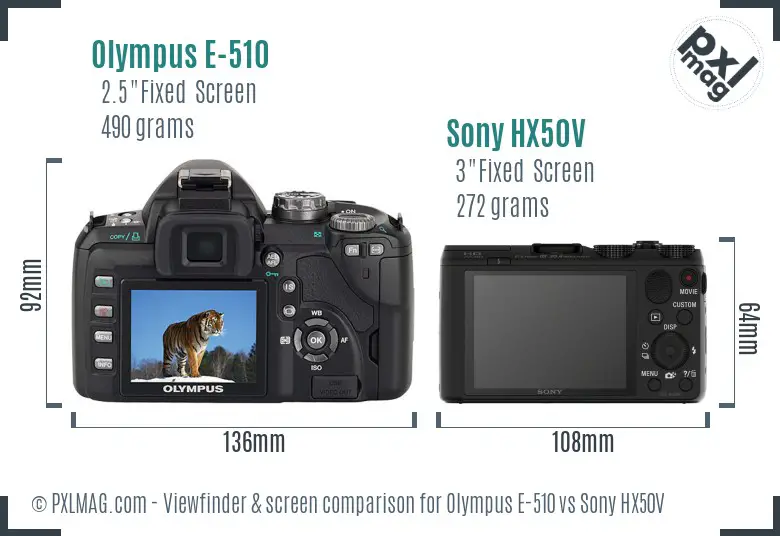 Olympus E-510 vs Sony HX50V Screen and Viewfinder comparison