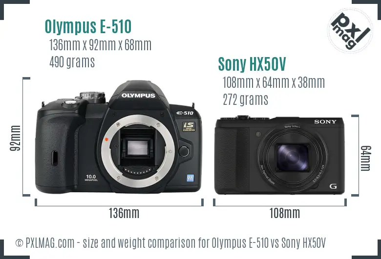 Olympus E-510 vs Sony HX50V size comparison