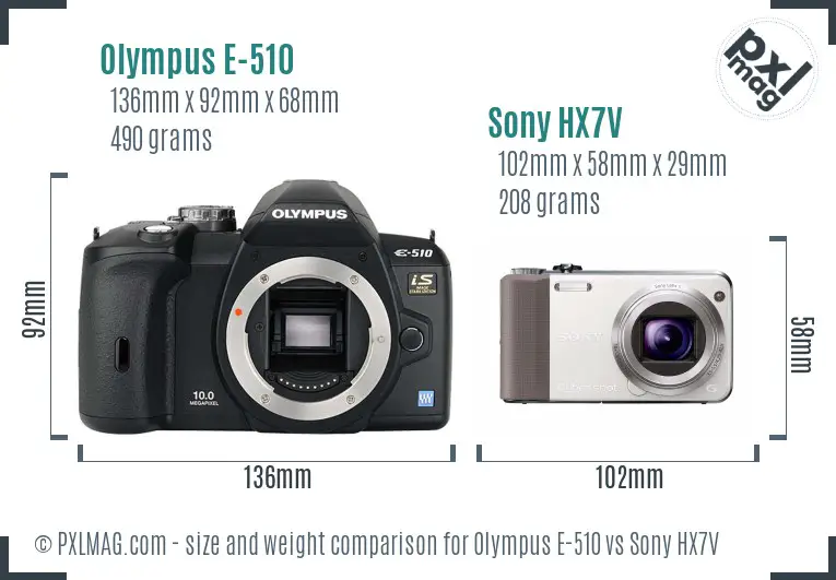 Olympus E-510 vs Sony HX7V size comparison