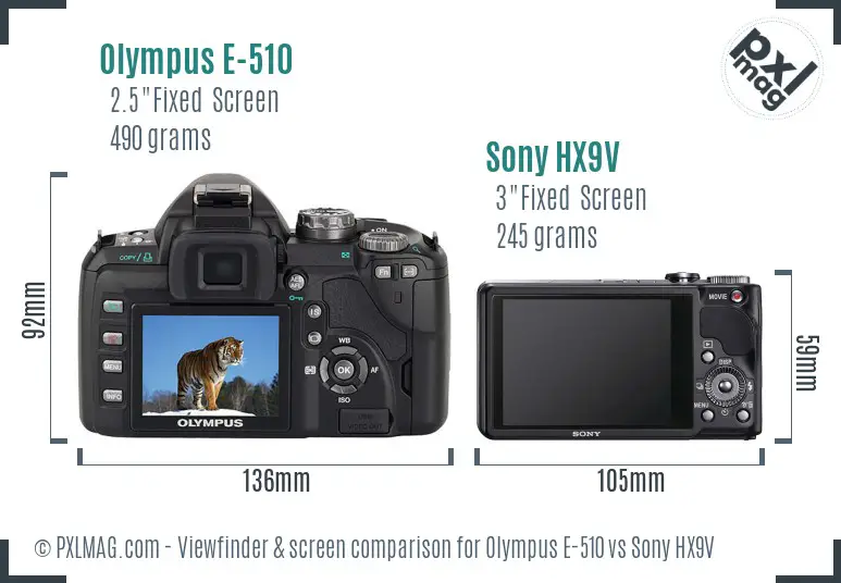 Olympus E-510 vs Sony HX9V Screen and Viewfinder comparison