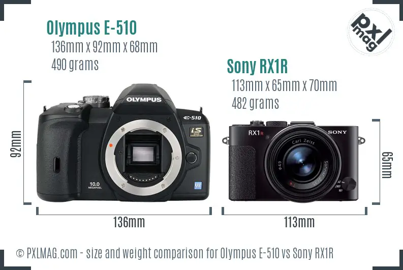 Olympus E-510 vs Sony RX1R size comparison
