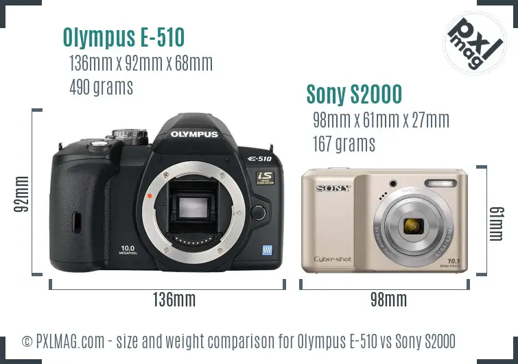 Olympus E-510 vs Sony S2000 size comparison Olympus E-510 vs Sony S2000 size comparison