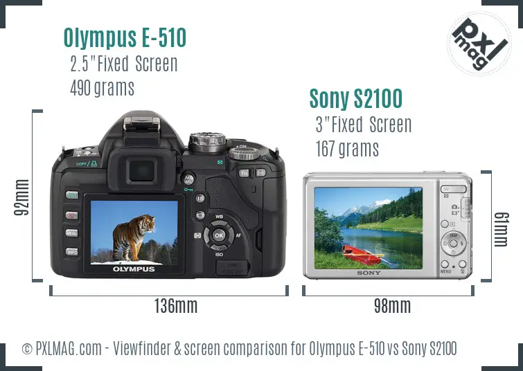 Olympus E-510 vs Sony S2100 Screen and Viewfinder comparison Olympus E-510 vs Sony S2100 Screen and Viewfinder comparison