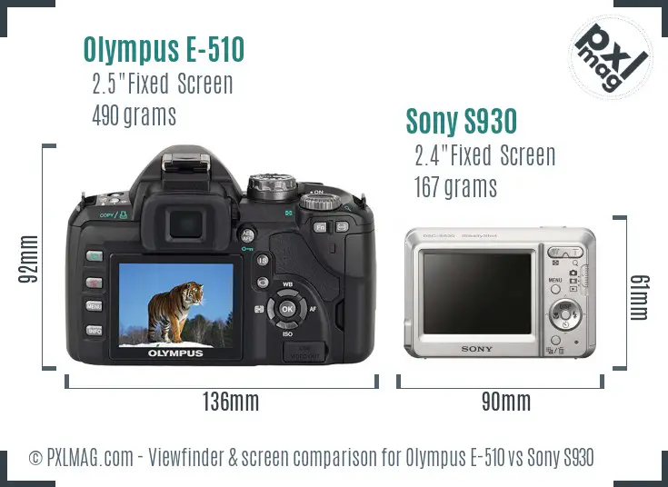 Olympus E-510 vs Sony S930 Screen and Viewfinder comparison
